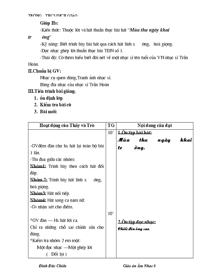 image for page Giáo án âm nhạc 8 đầy đủ