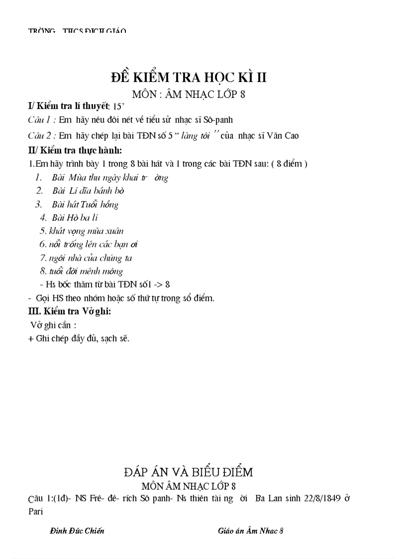 image for page Giáo án âm nhạc 8 đầy đủ