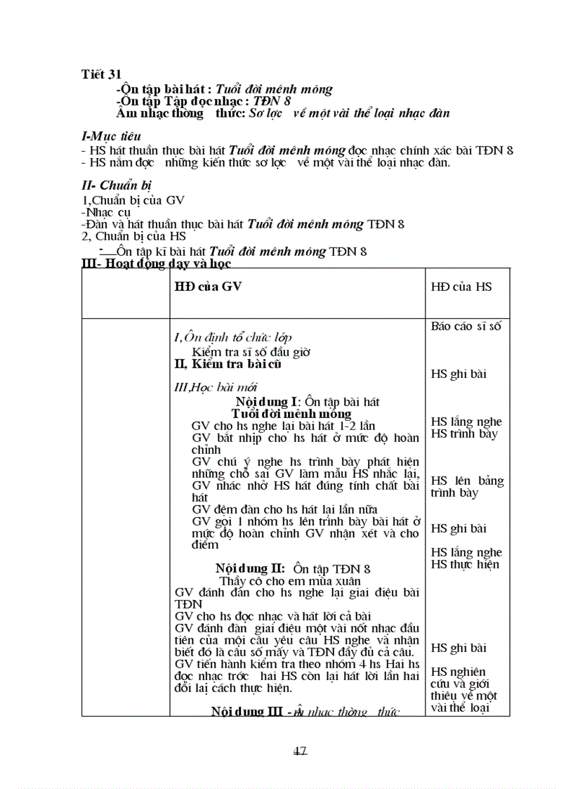 image for page Giáo án Âm nhạc 8 hay