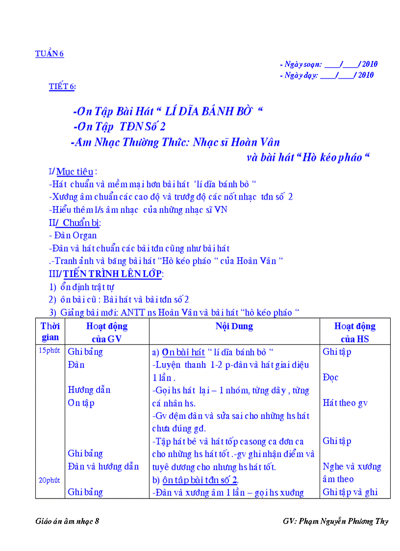 image for page Giáo án âm nhạc 8 HKI