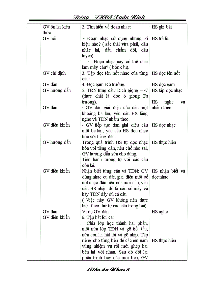 image for page Giáo án âm nhạc 8 kì 1