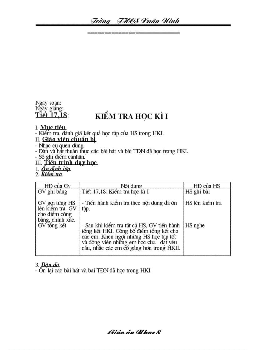 image for page Giáo án âm nhạc 8 kì 1