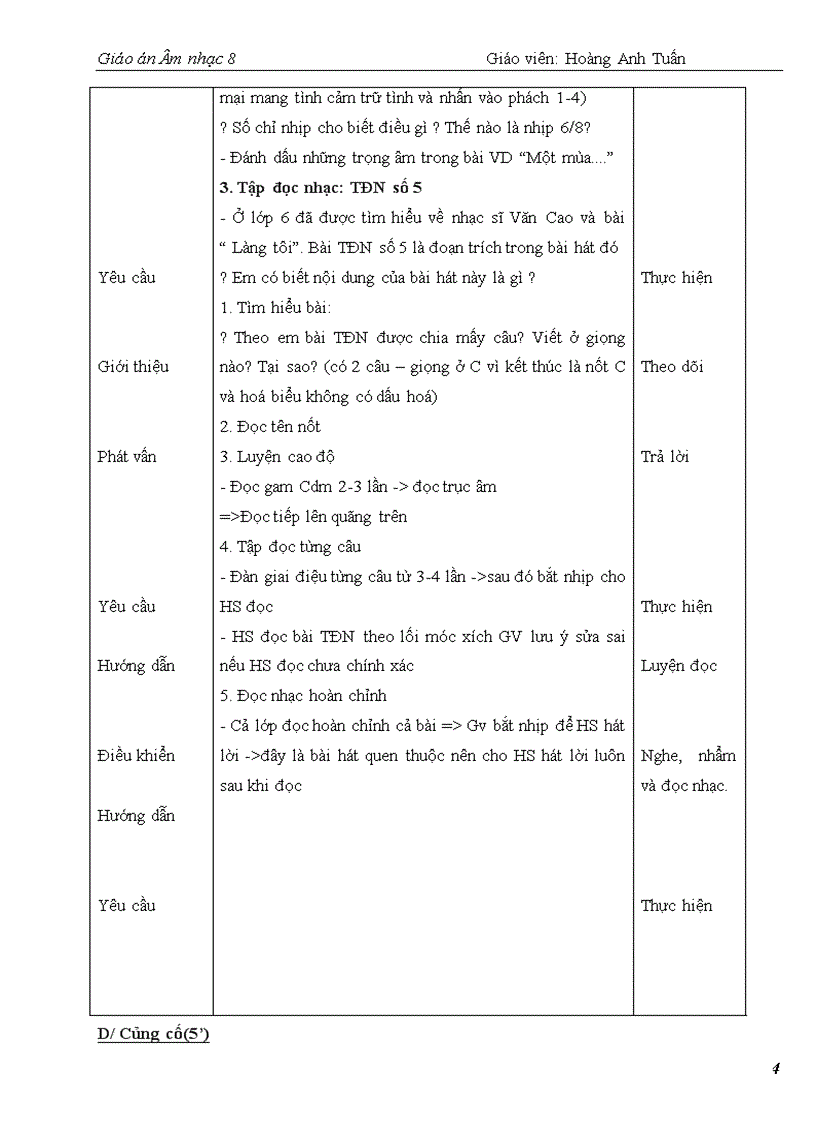 image for page Giáo án Âm nhạc 8 kỳ 2