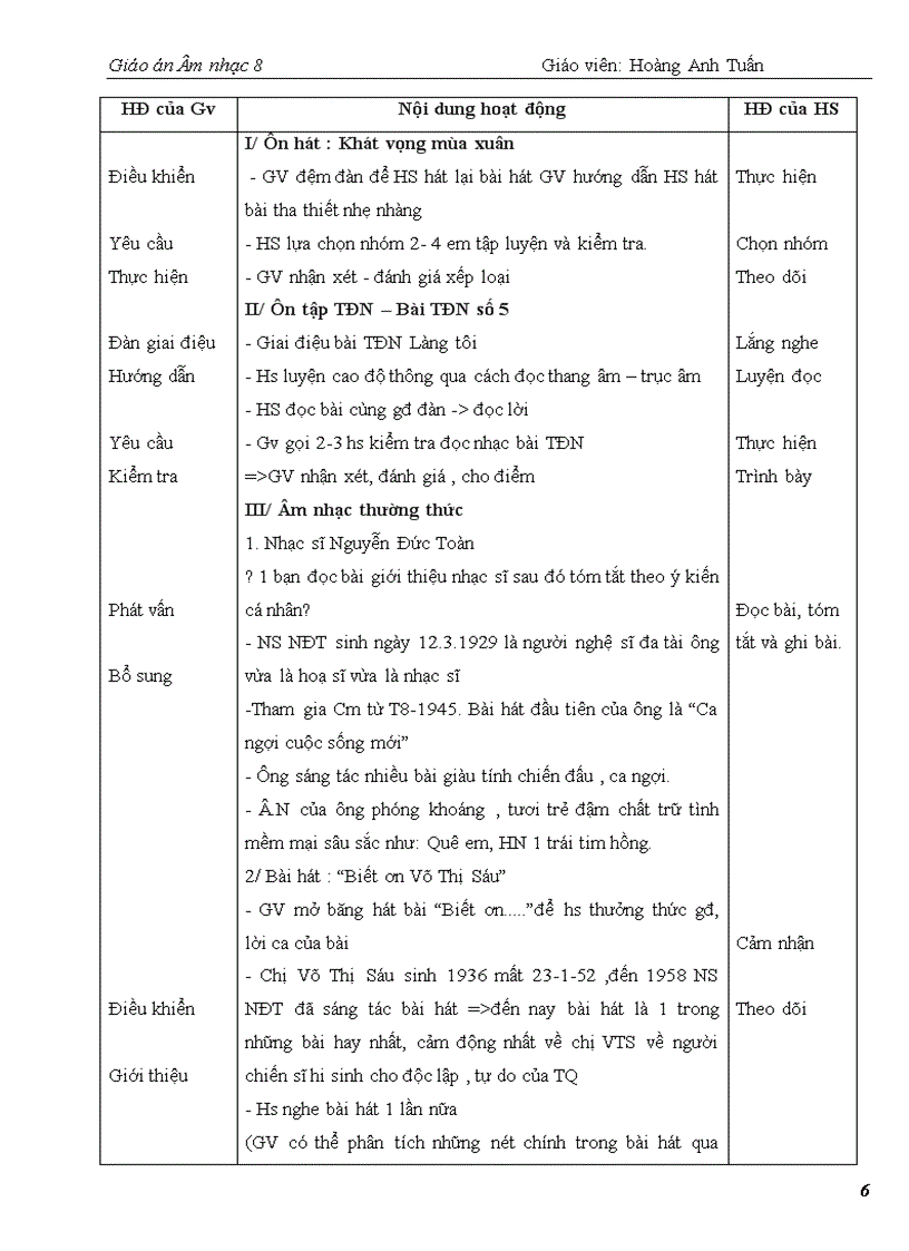 image for page Giáo án Âm nhạc 8 kỳ 2