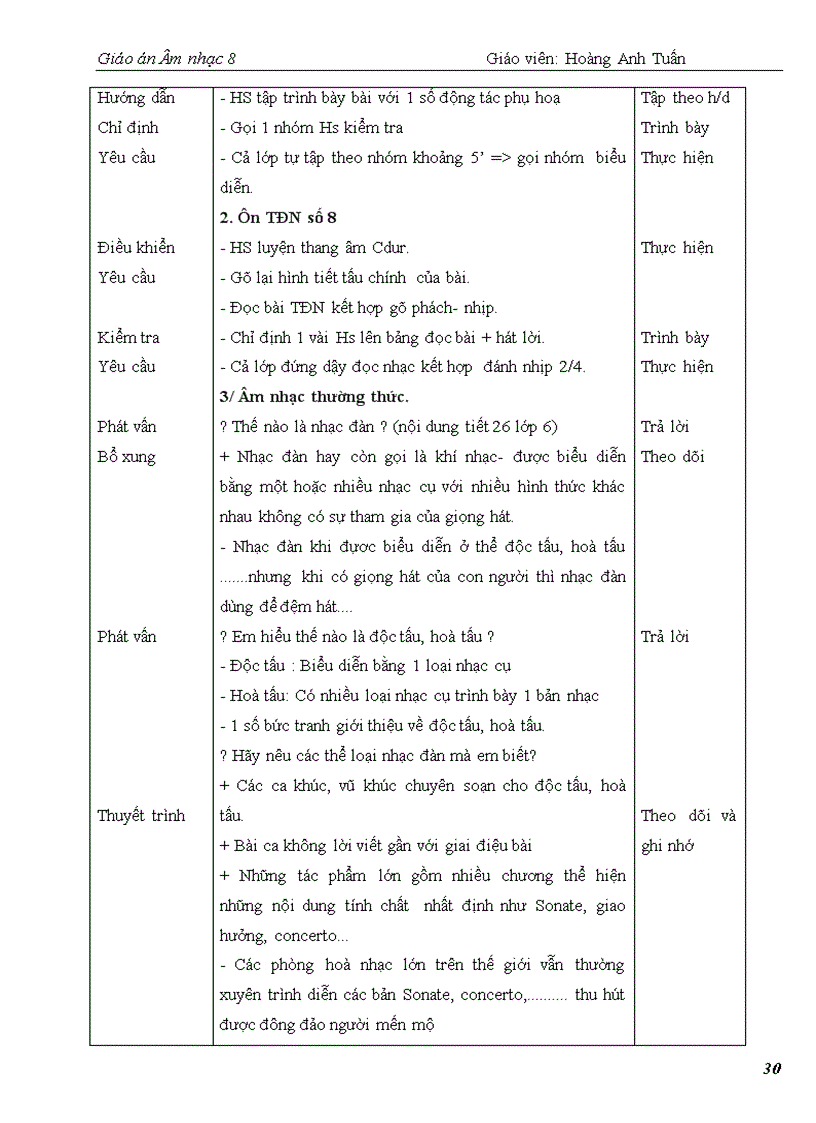 image for page Giáo án Âm nhạc 8 kỳ 2