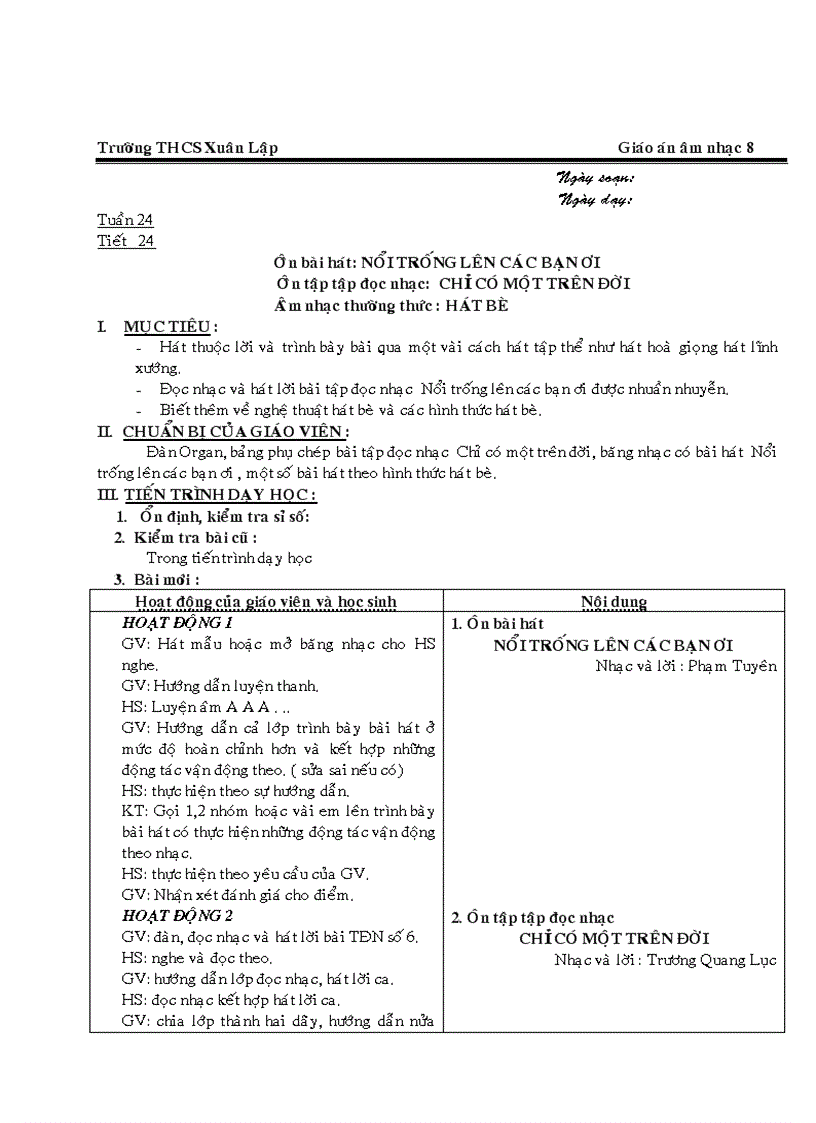 image for page Giáo án âm nhạc 8 từ tuần 1 đến tuần 28