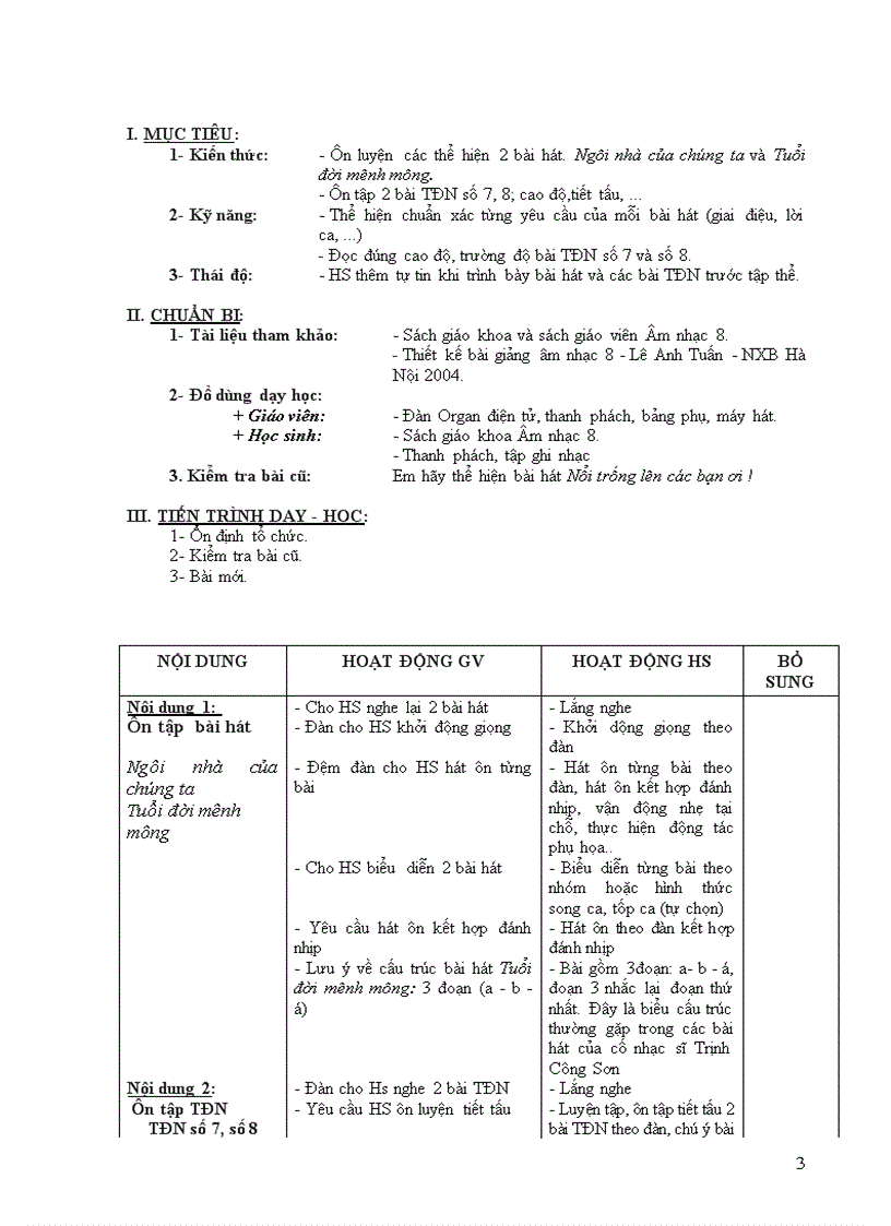 image for page Giáo án Âm Nhạc 8Học Kỳ 2 tiết 31 32