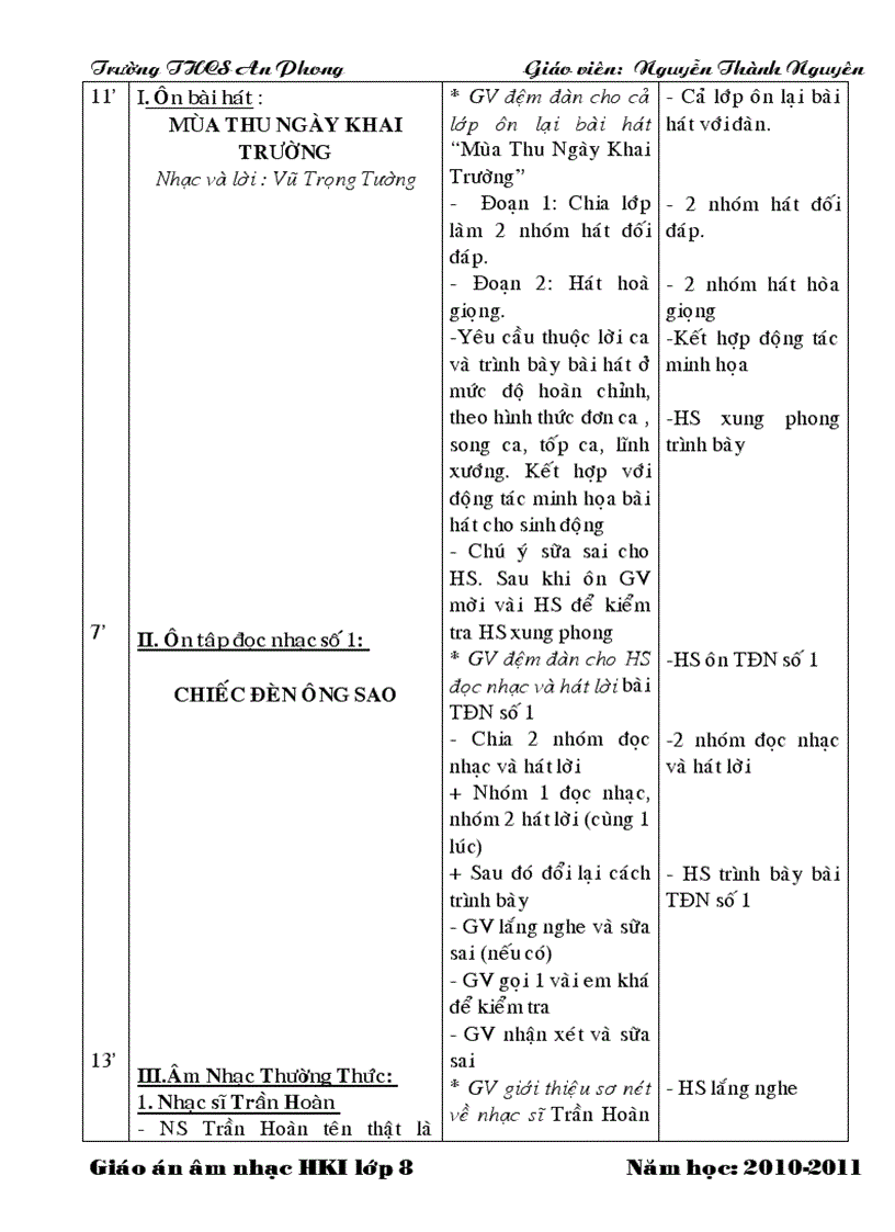 image for page Giáo án nhạc 4 cột lớp 8 HKI
