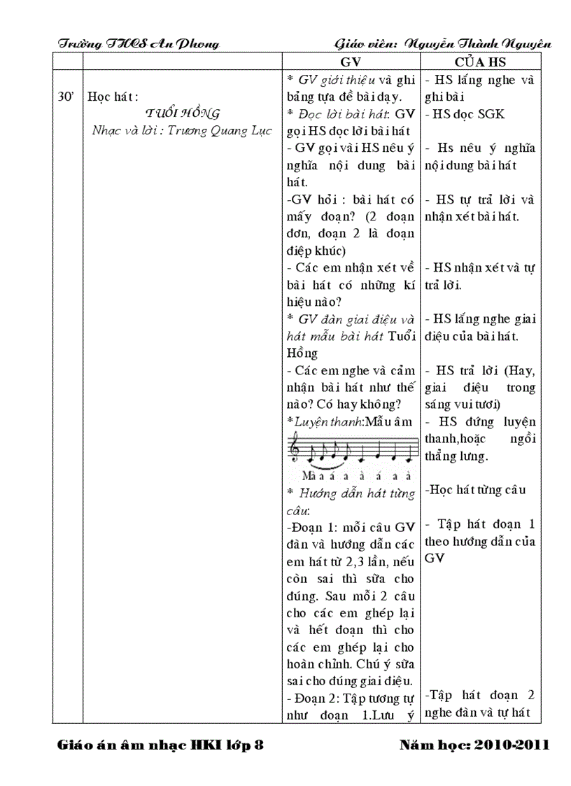 image for page Giáo án nhạc 4 cột lớp 8 HKI