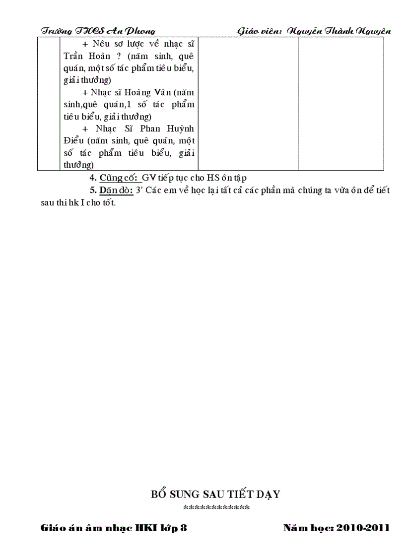 image for page Giáo án nhạc 4 cột lớp 8 HKI