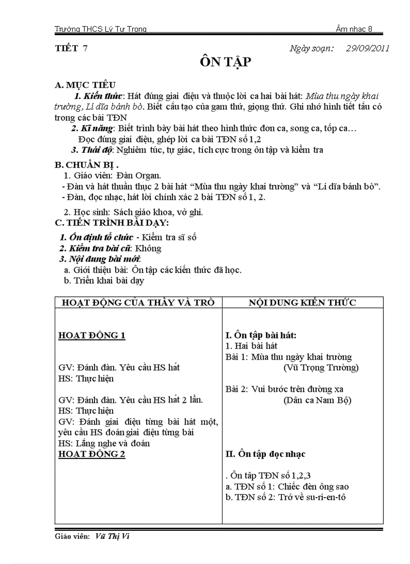 image for page Giáo án Nhạc 8 kì I