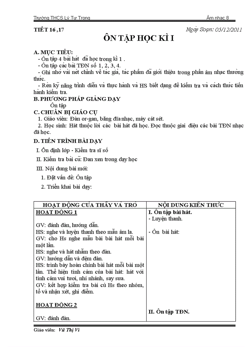 image for page Giáo án Nhạc 8 kì I