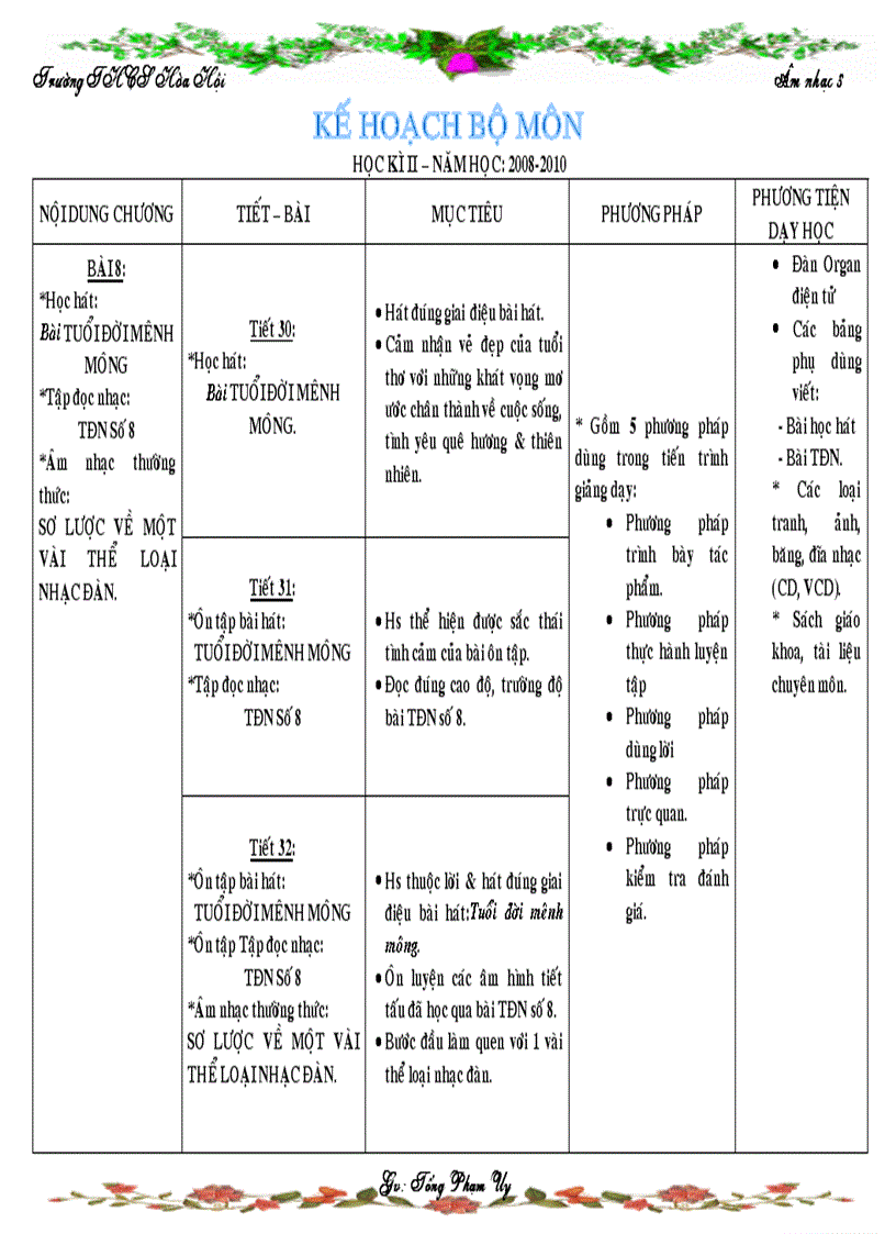 image for page Kế hoạch bộ môn âm nhạc 8