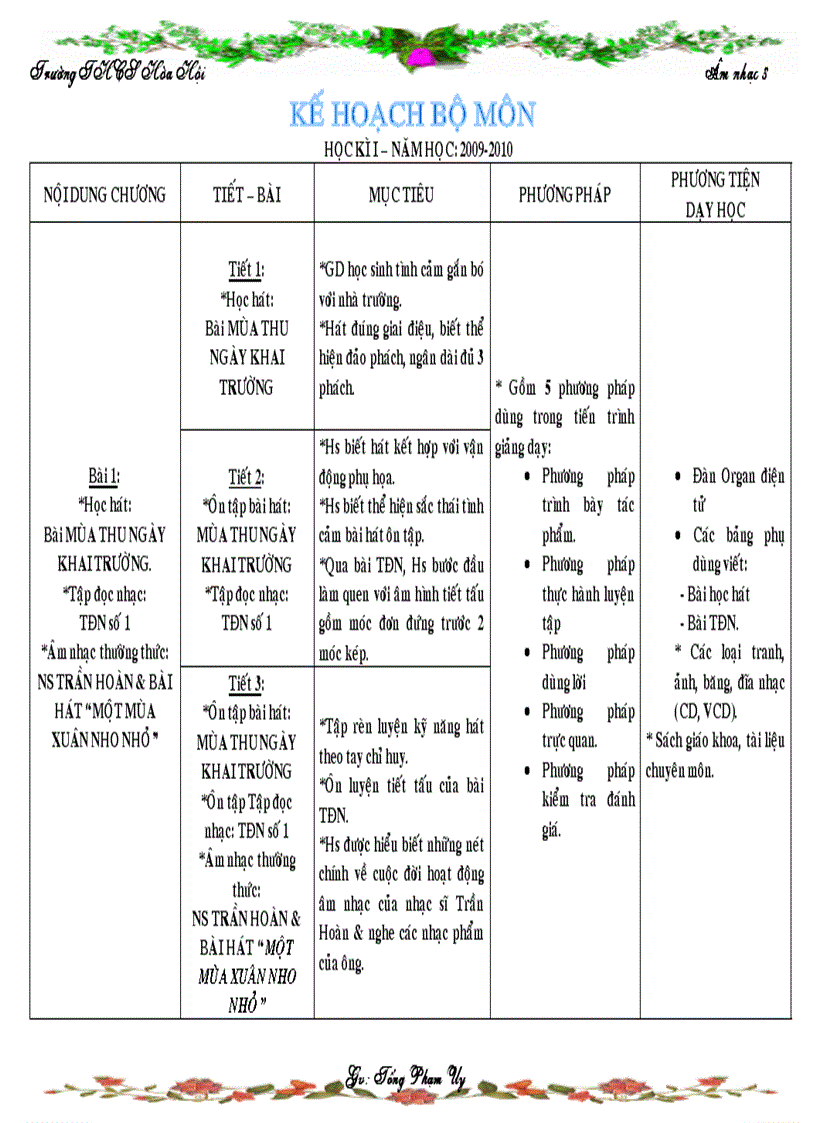 image for page Kế hoạch bộ môn âm nhạc 8