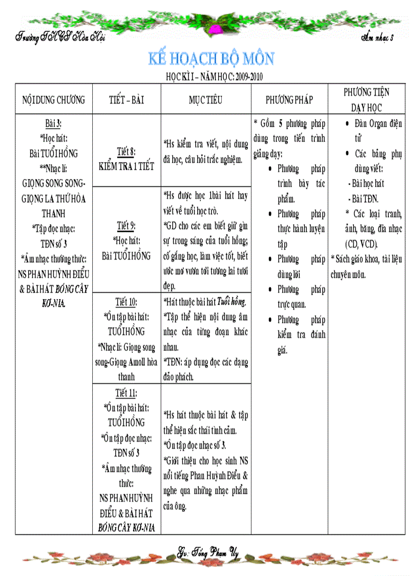 image for page Kế hoạch bộ môn âm nhạc 8