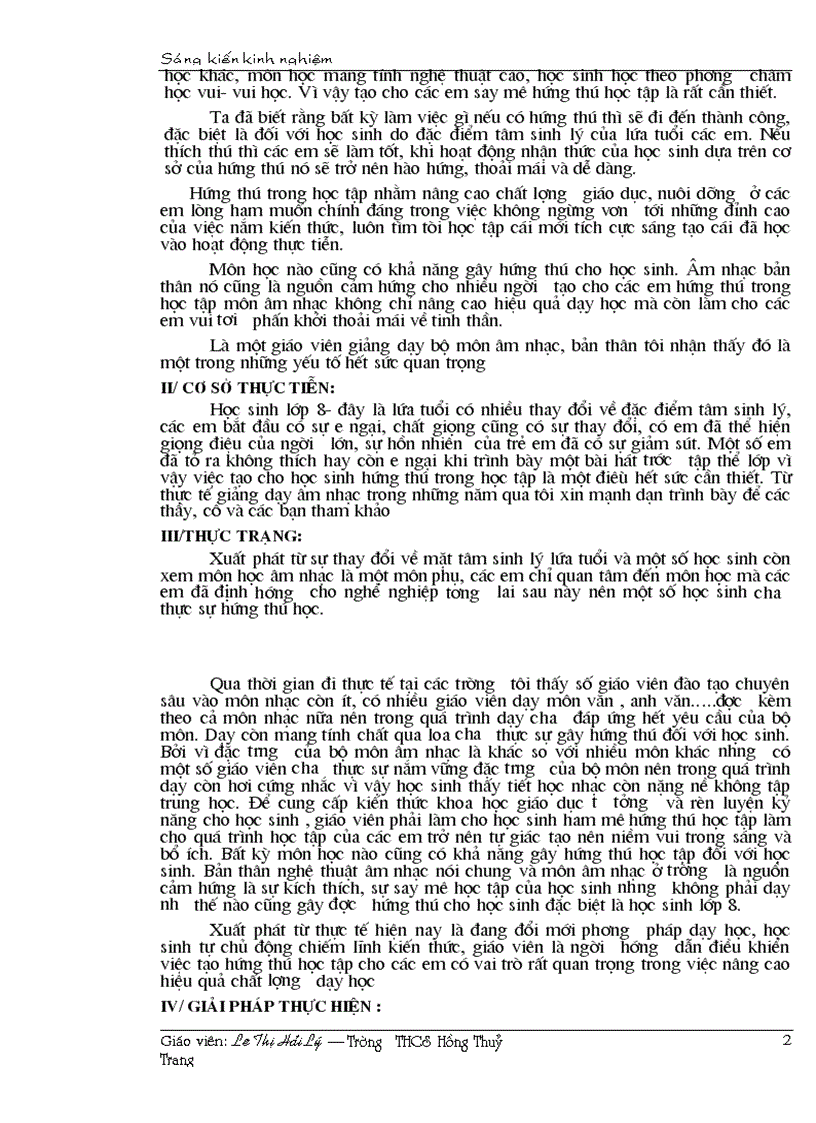 image for page SKKN Gây hứng thú cho học sinh trong môn Âm nhạc lớp 8