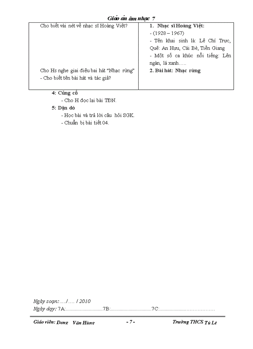 image for page Giáo án âm nhạc 7