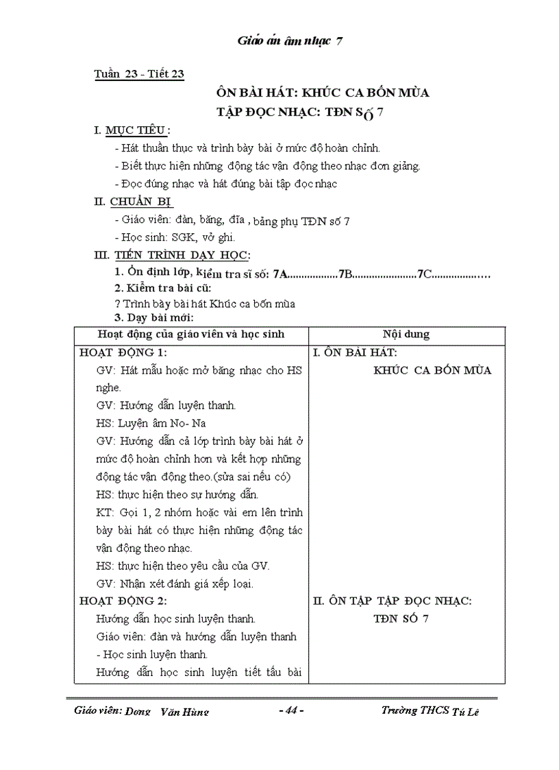 image for page Giáo án âm nhạc 7
