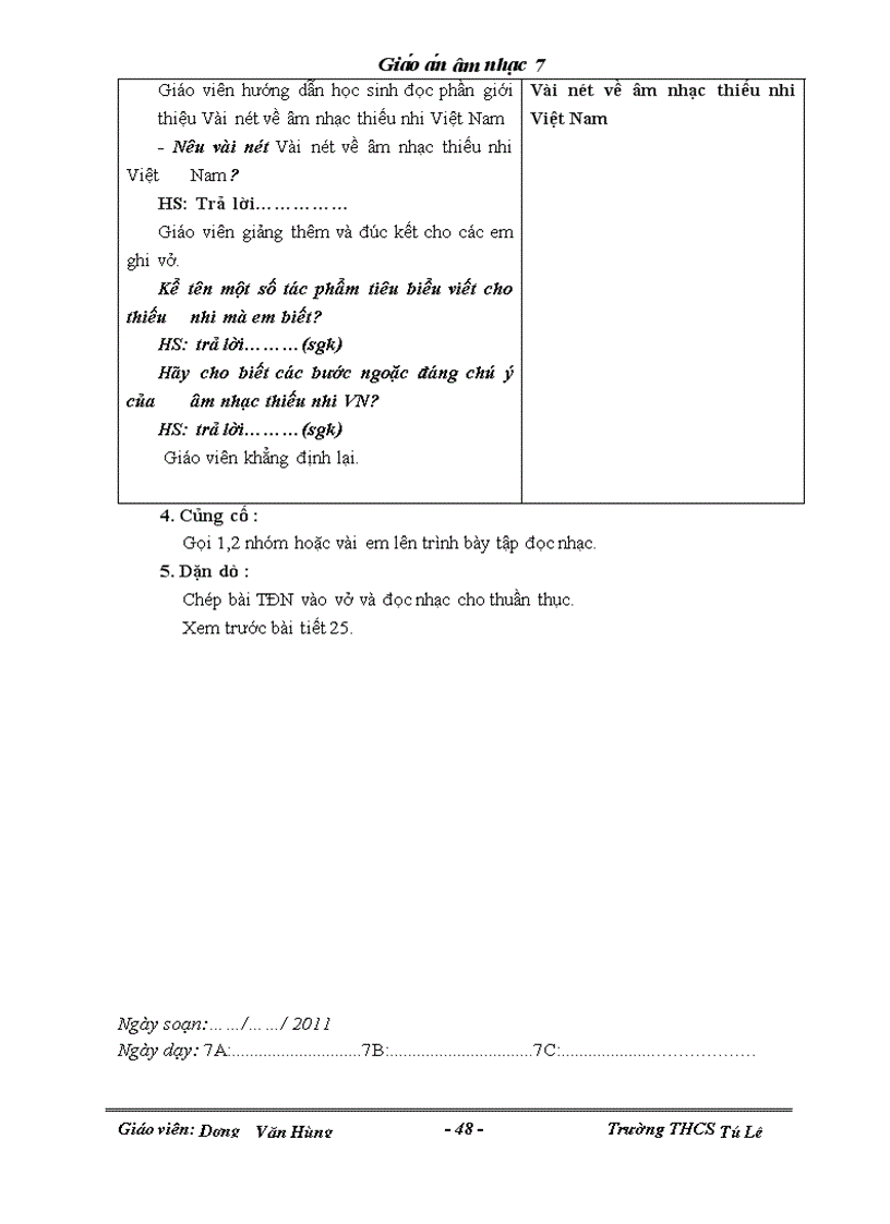 image for page Giáo án âm nhạc 7