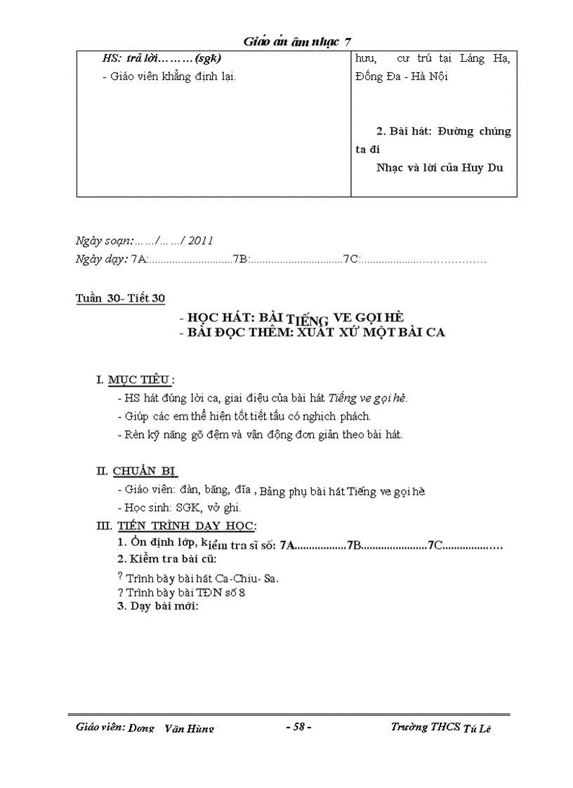 image for page Giáo án âm nhạc 7