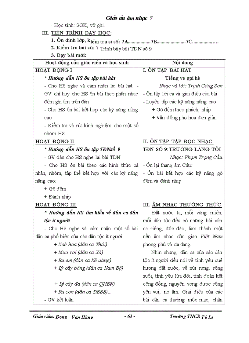 image for page Giáo án âm nhạc 7