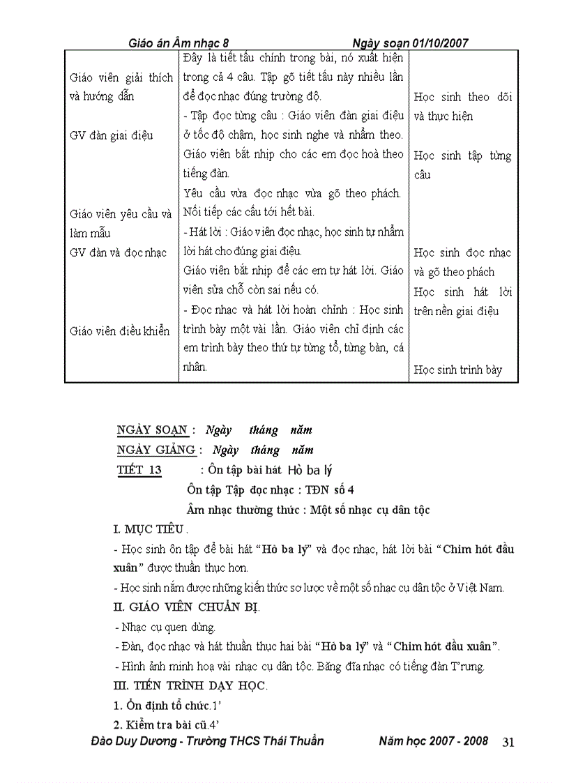 image for page Giáo án âm nhạc 8