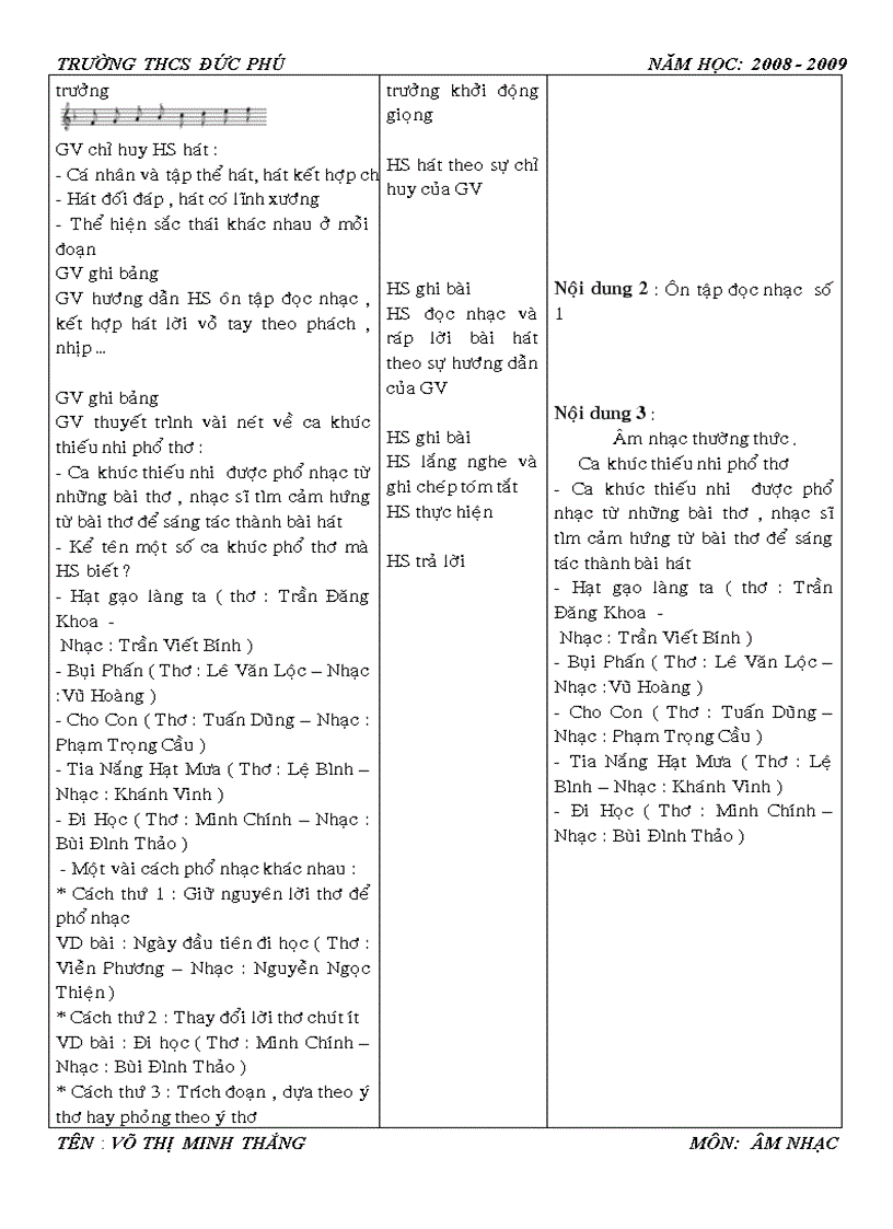 Giáo án âm nhạc 9 2009