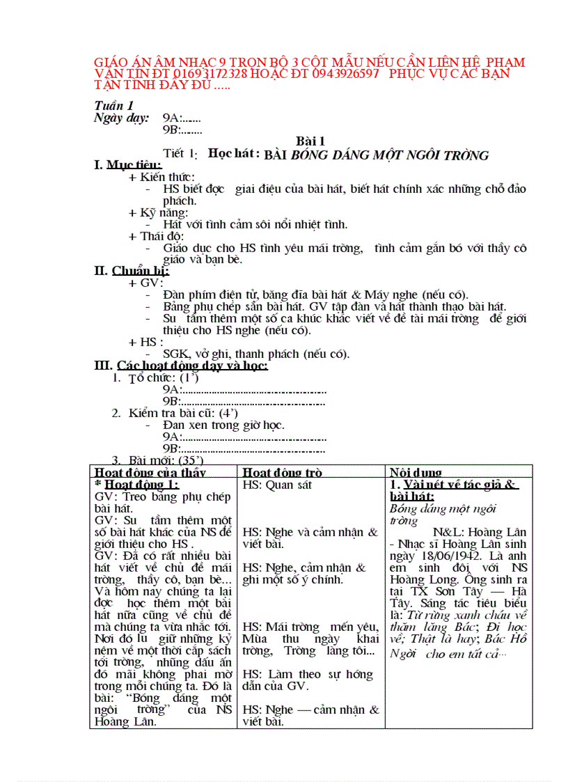 image for page Giáo án âm nhạc 9 cả năm 3 cột chuẩn 2010 2011