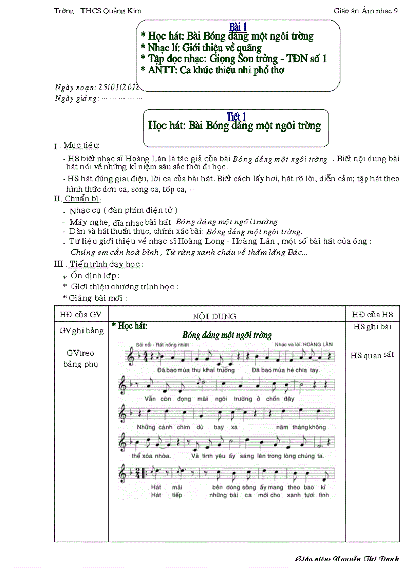 image for page Giáo án Âm nhạc 9 Danh Danh