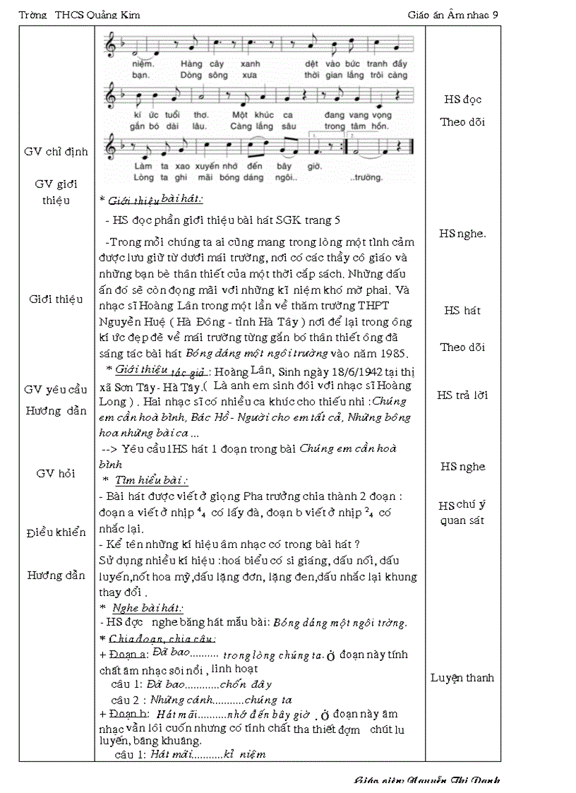 image for page Giáo án Âm nhạc 9 Danh Danh