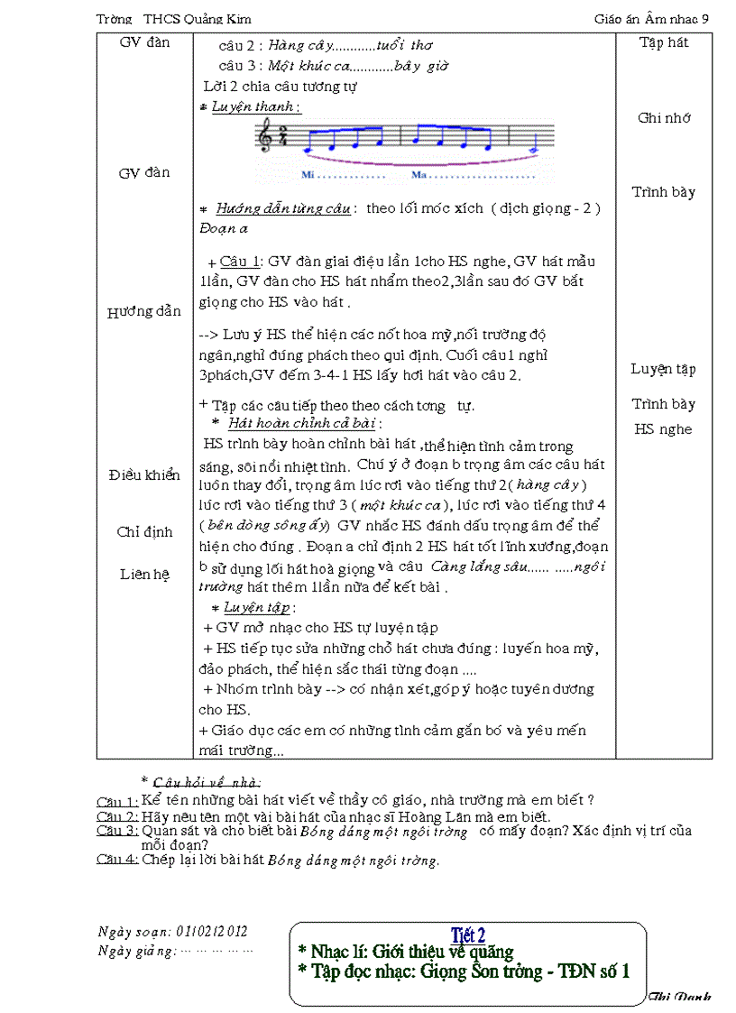 image for page Giáo án Âm nhạc 9 Danh Danh