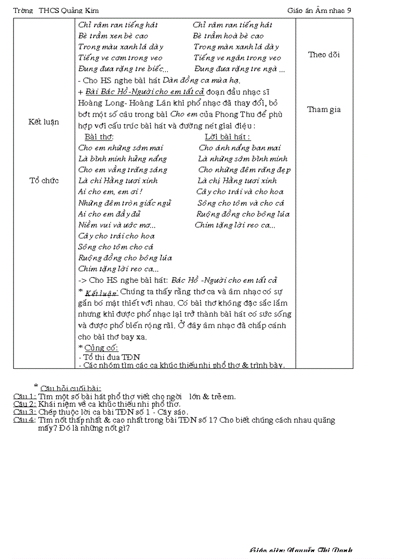 image for page Giáo án Âm nhạc 9 Danh Danh