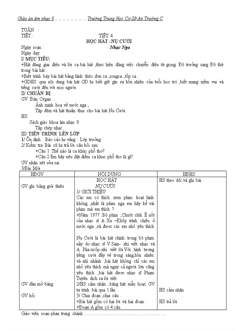 image for page Giáo án âm nhạc 9 tiết 1 tiết 4 theochuẩn