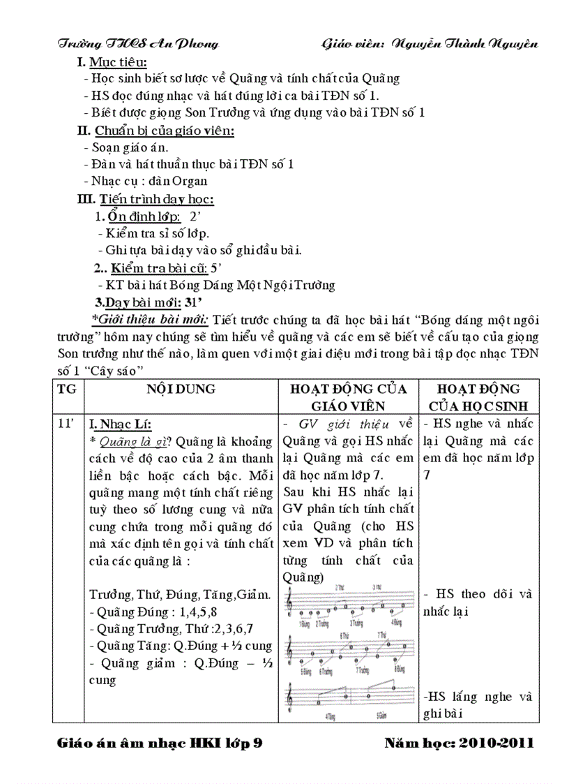 image for page Giáo án nhạc 4 cột lớp 9 HKI
