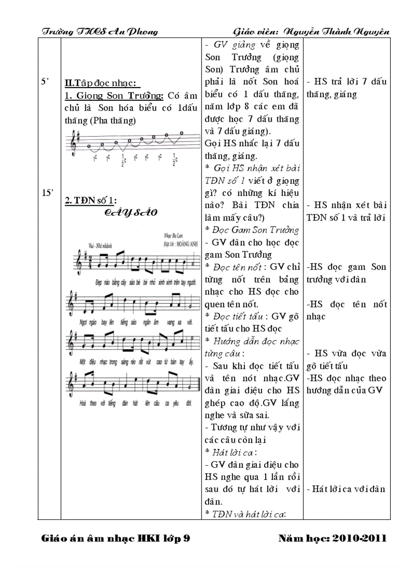 image for page Giáo án nhạc 4 cột lớp 9 HKI