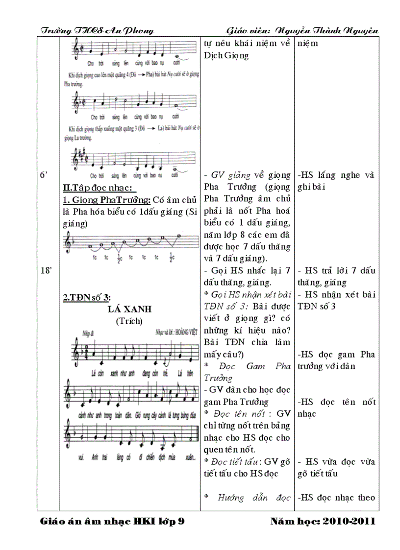 image for page Giáo án nhạc 4 cột lớp 9 HKI