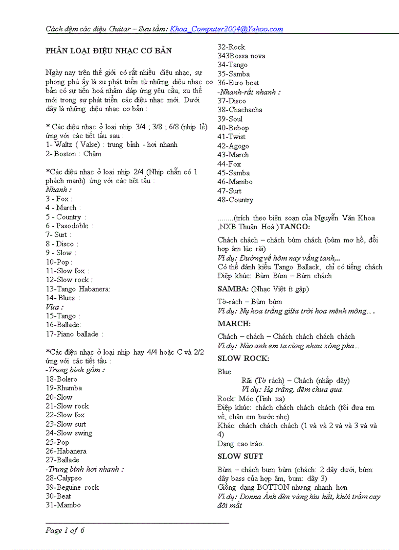 image for page Cách đệm các điệu Guitar