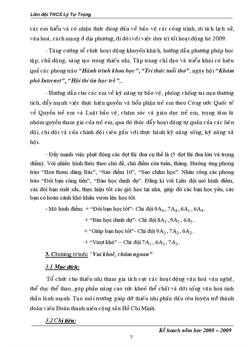 image for page Chương trình hoạt động đội 08 09