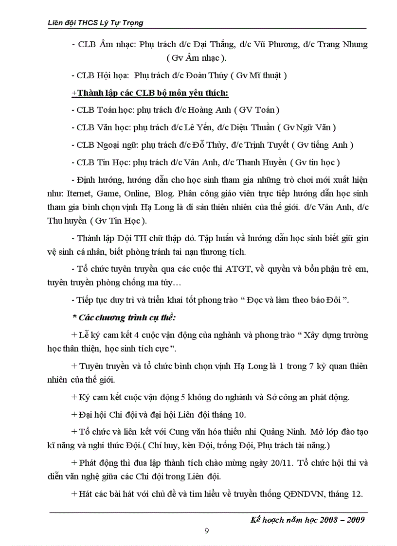 image for page Chương trình hoạt động đội 08 09