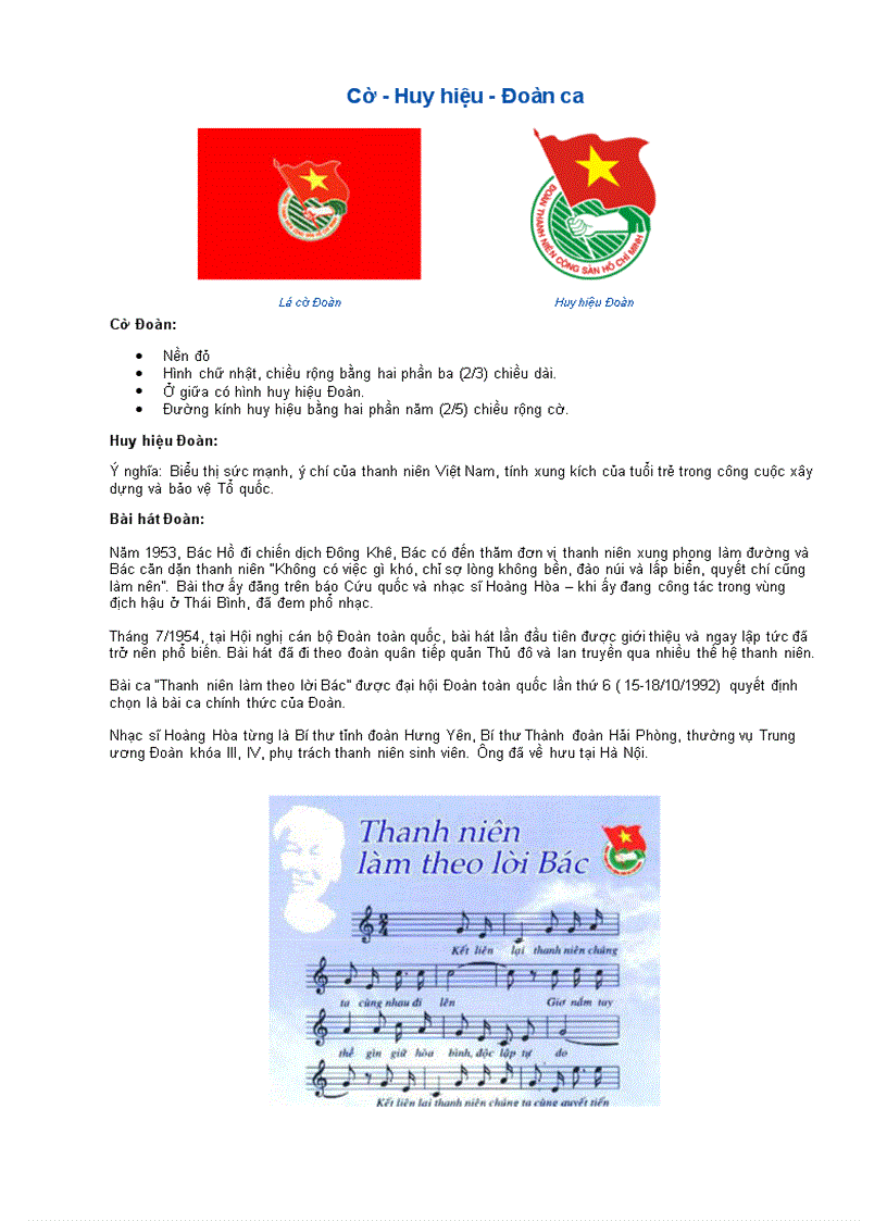 image for page Cờ Đoàn Huy hiệu Đoàn Đoàn ca Bài hát sinh hoạt tập thể