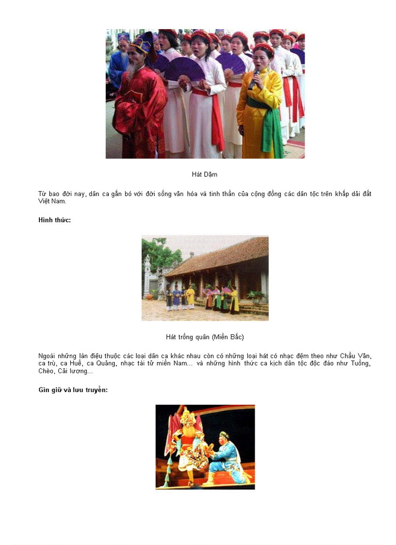 Dân ca Việt Nam Nhã nhạc cung đình Huế Ca trù vài nét về dân ca Việt Nam