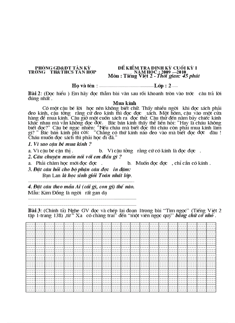 Đề thi cuối học kỳ I