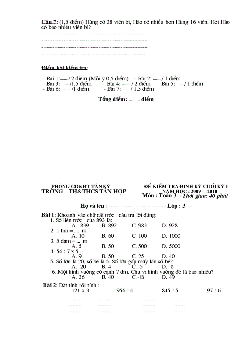 image for page Đề thi cuối học kỳ I