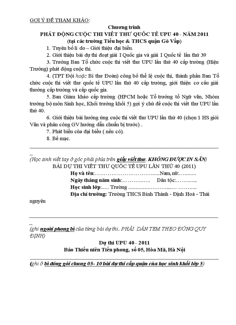 image for page Kế hoạch triển khai viết thư UPU