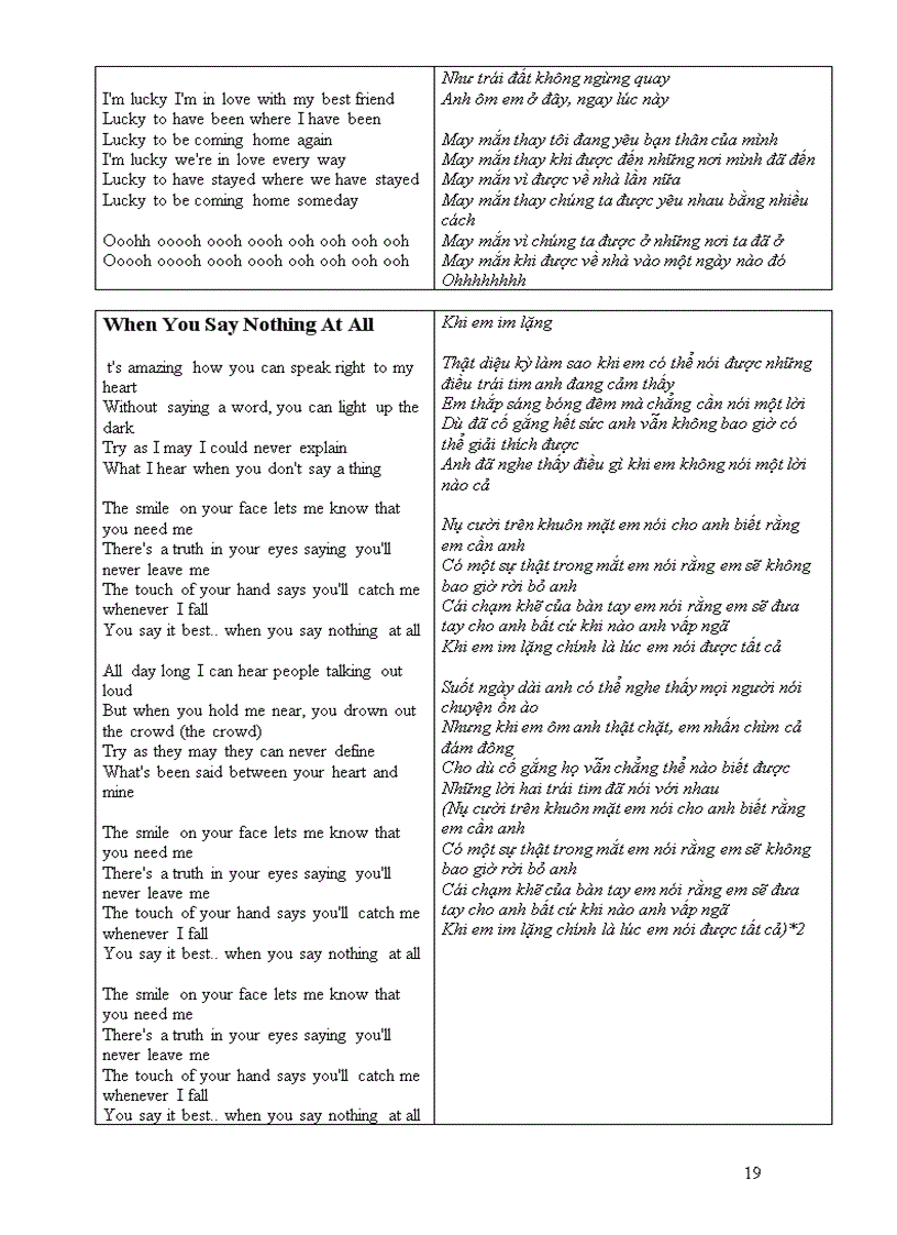 image for page Lời bài hát tiếng anh nổi tiếng