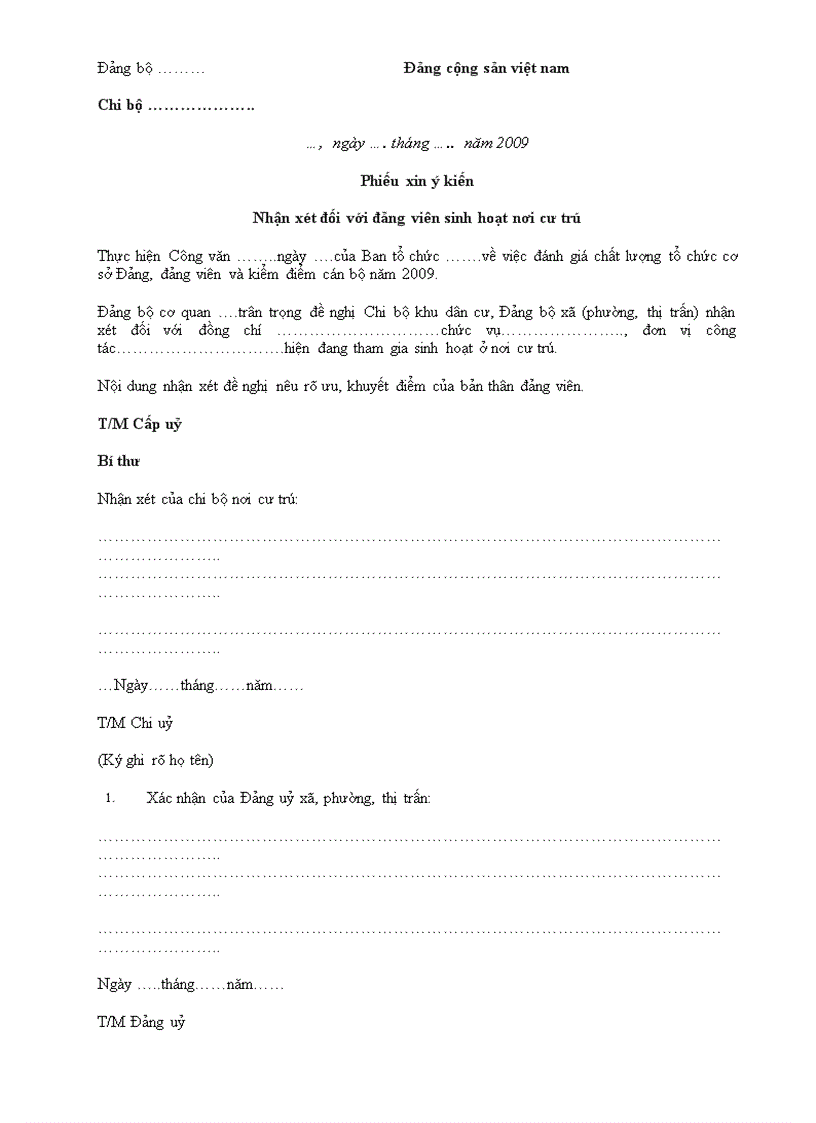 image for page Ban nhan xet cho dang vien du bi