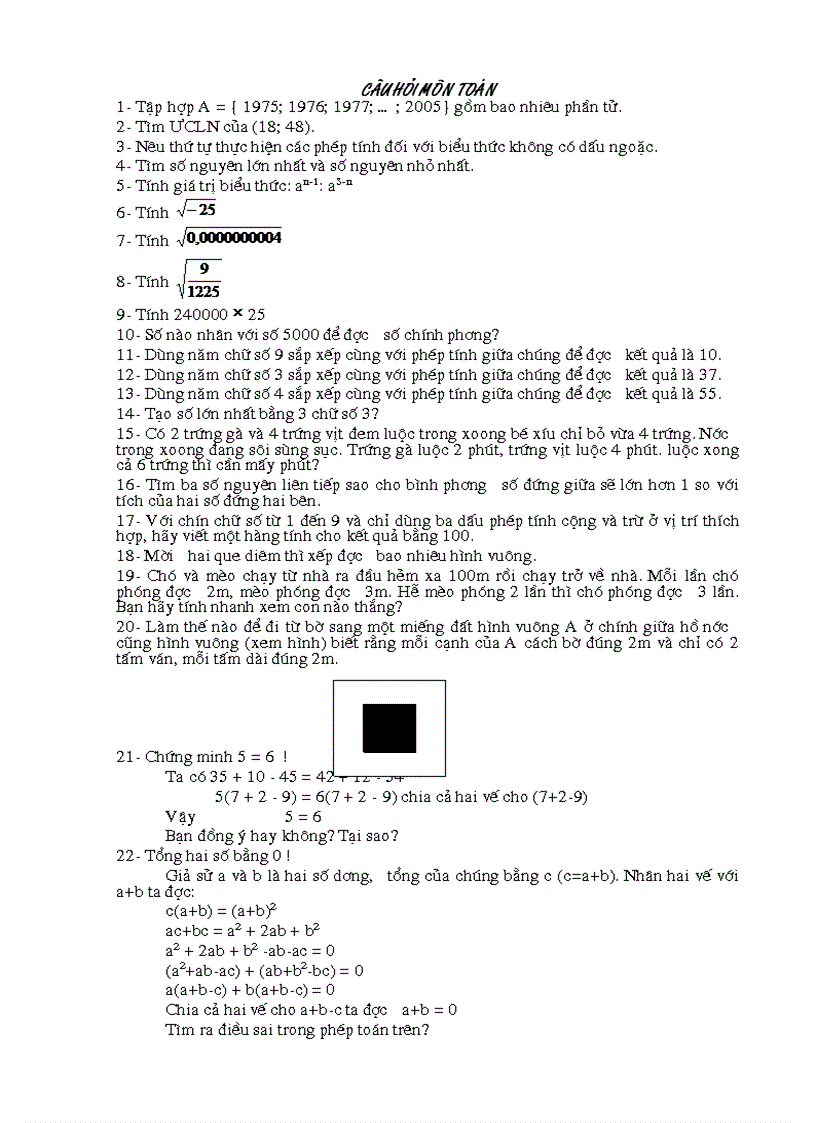 image for page Câu hỏi trí tuệ học đường Toán