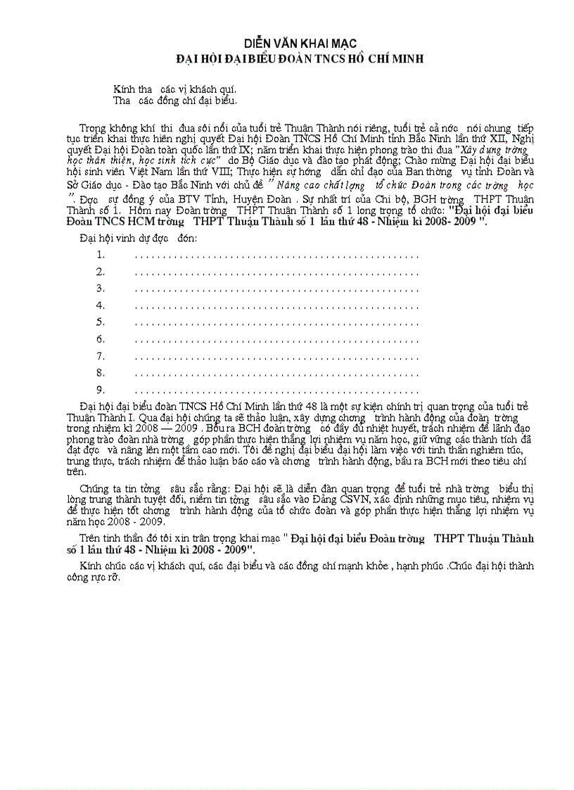 image for page Diễn văn khai mạc đại hội