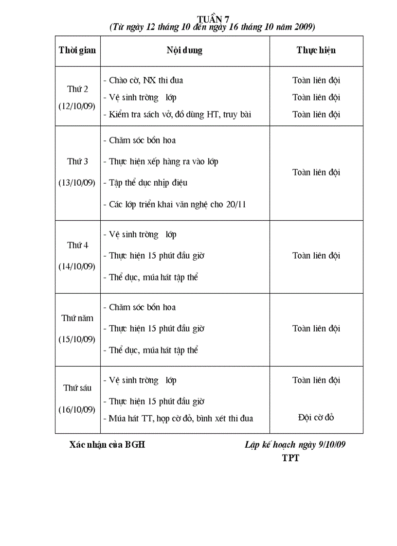 image for page Kế hoạch công tác đội Học kỳ I