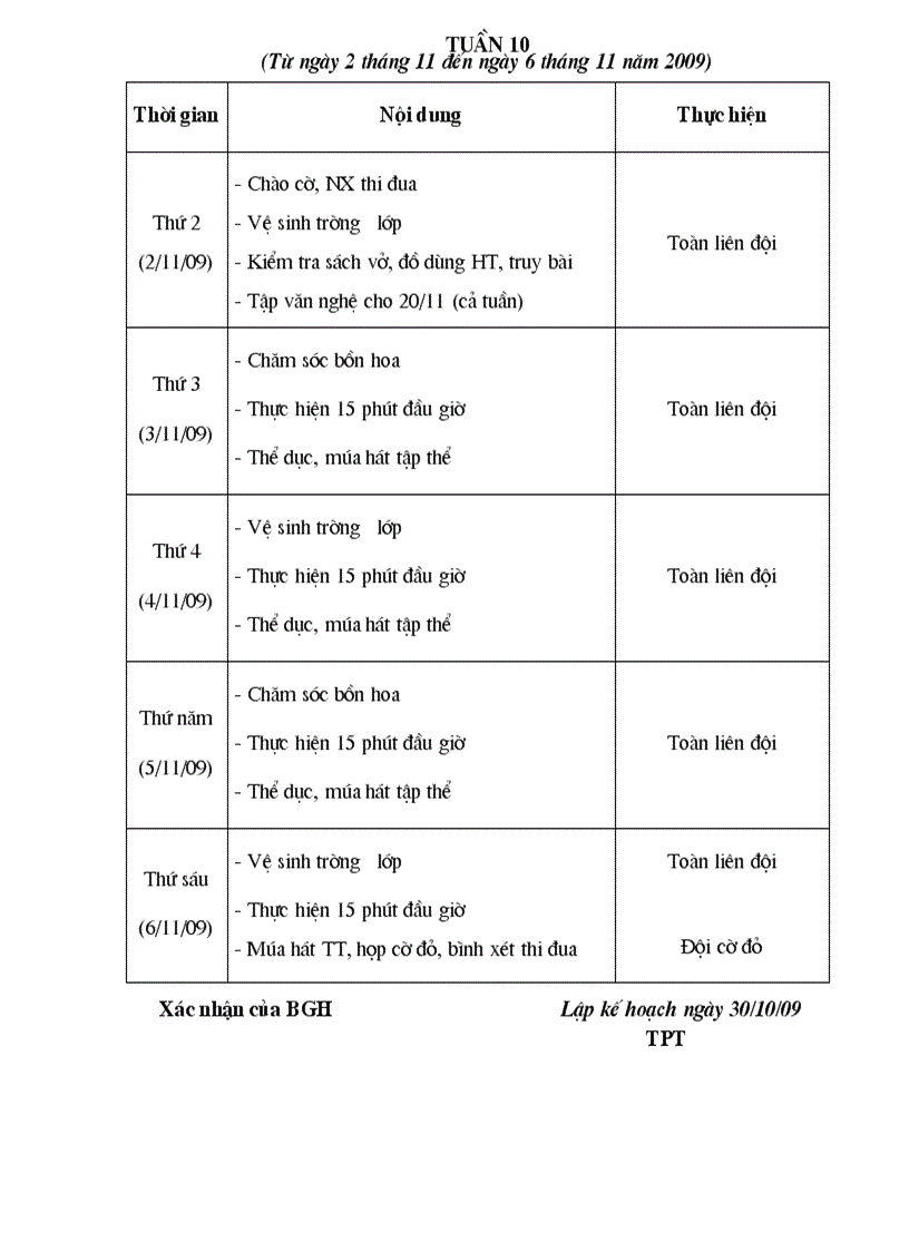image for page Kế hoạch công tác đội Học kỳ I
